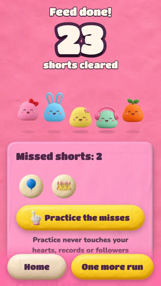 The result screen with Practice the misses.