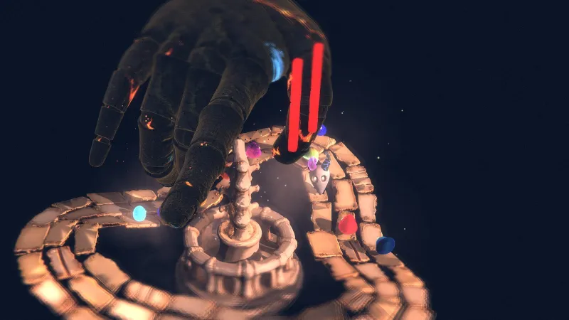 The keeper's hand reaching over the Spine.